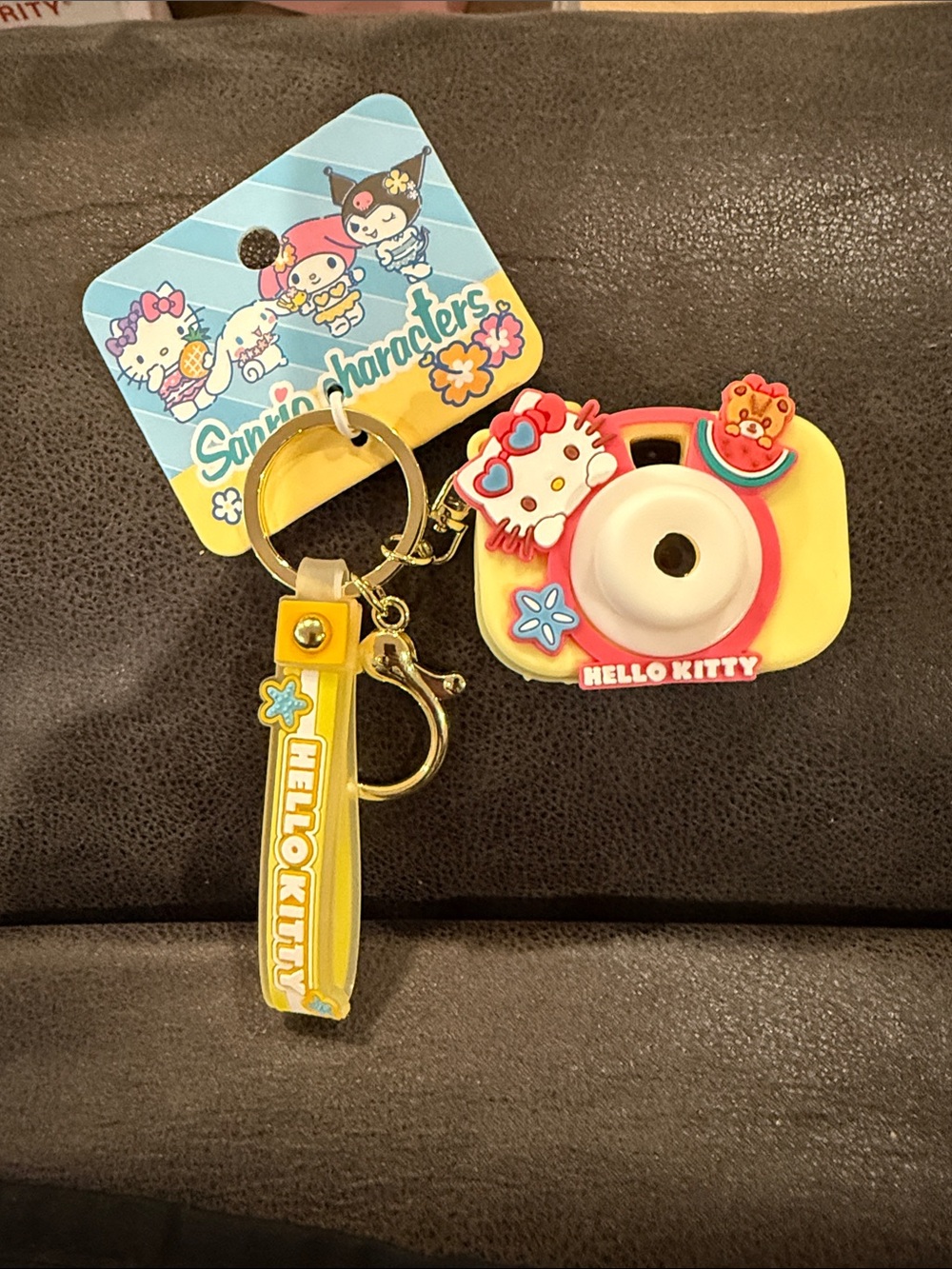 Sanrio Hello Kitty Yellow and Pink Mini Camera Keychain with Strap